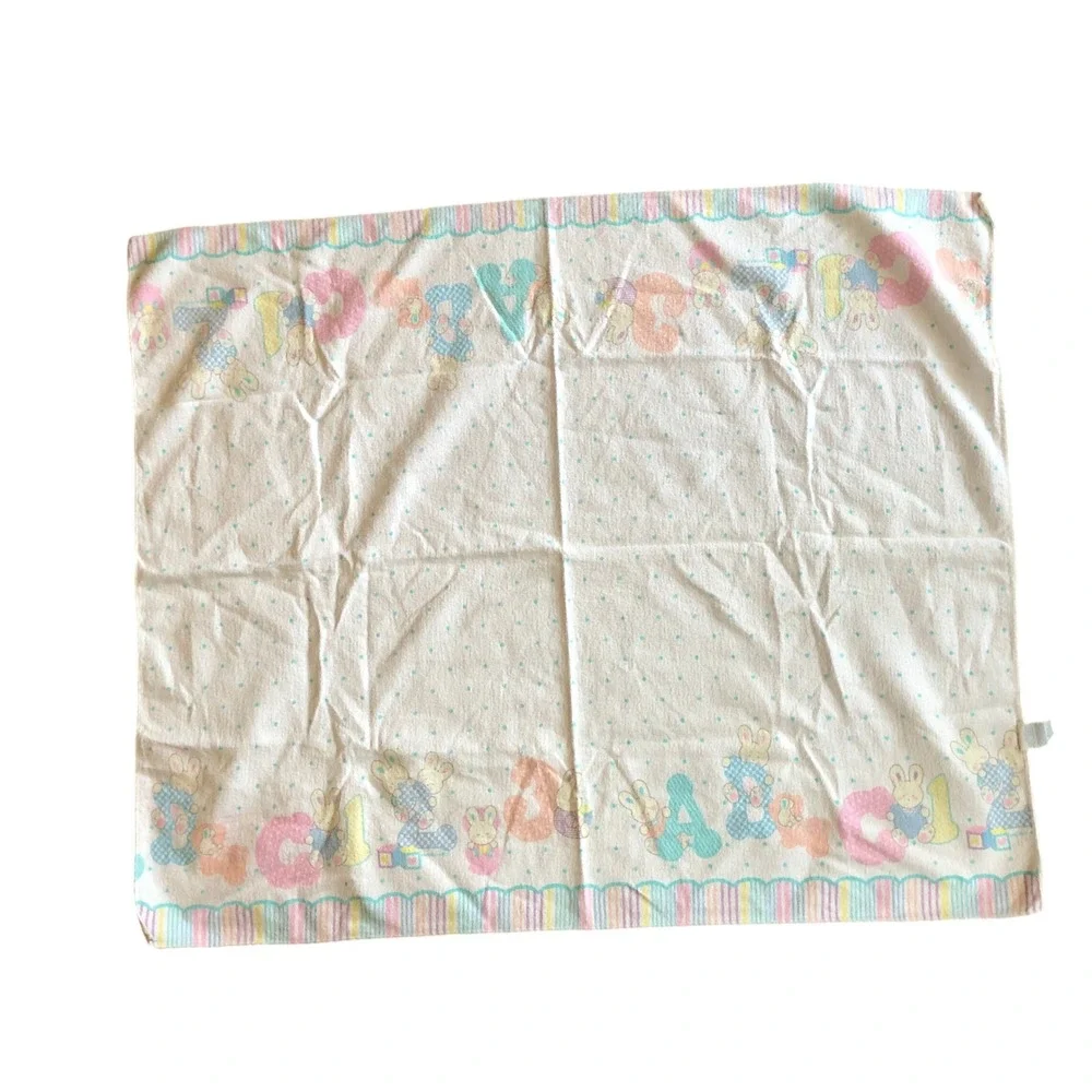 Vintage Carters Baby Receiving Blanket White ABC 123 Bunnies Pastel Cotton 30x40